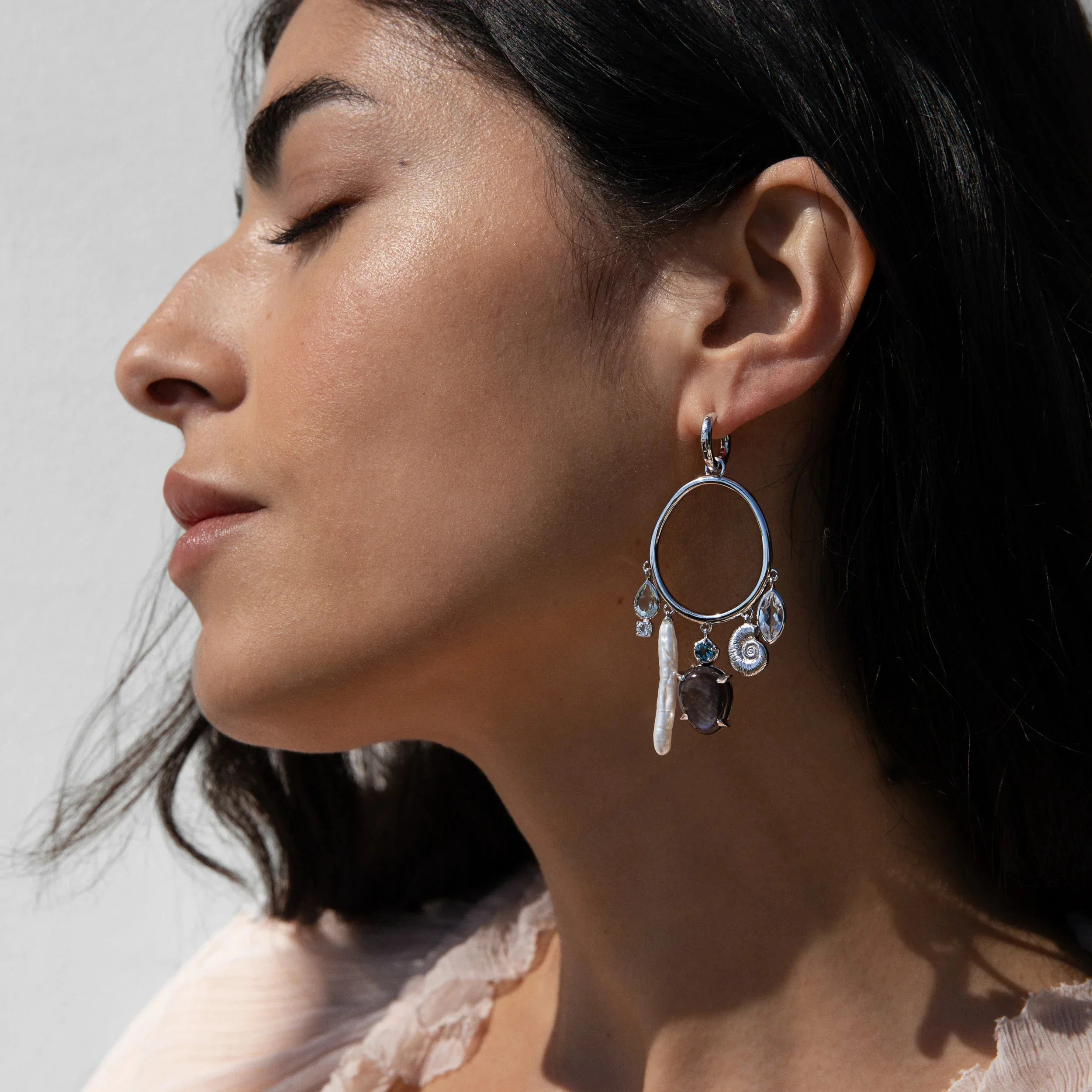 Deep Sea Gemstone Charm Hoops - Image 4