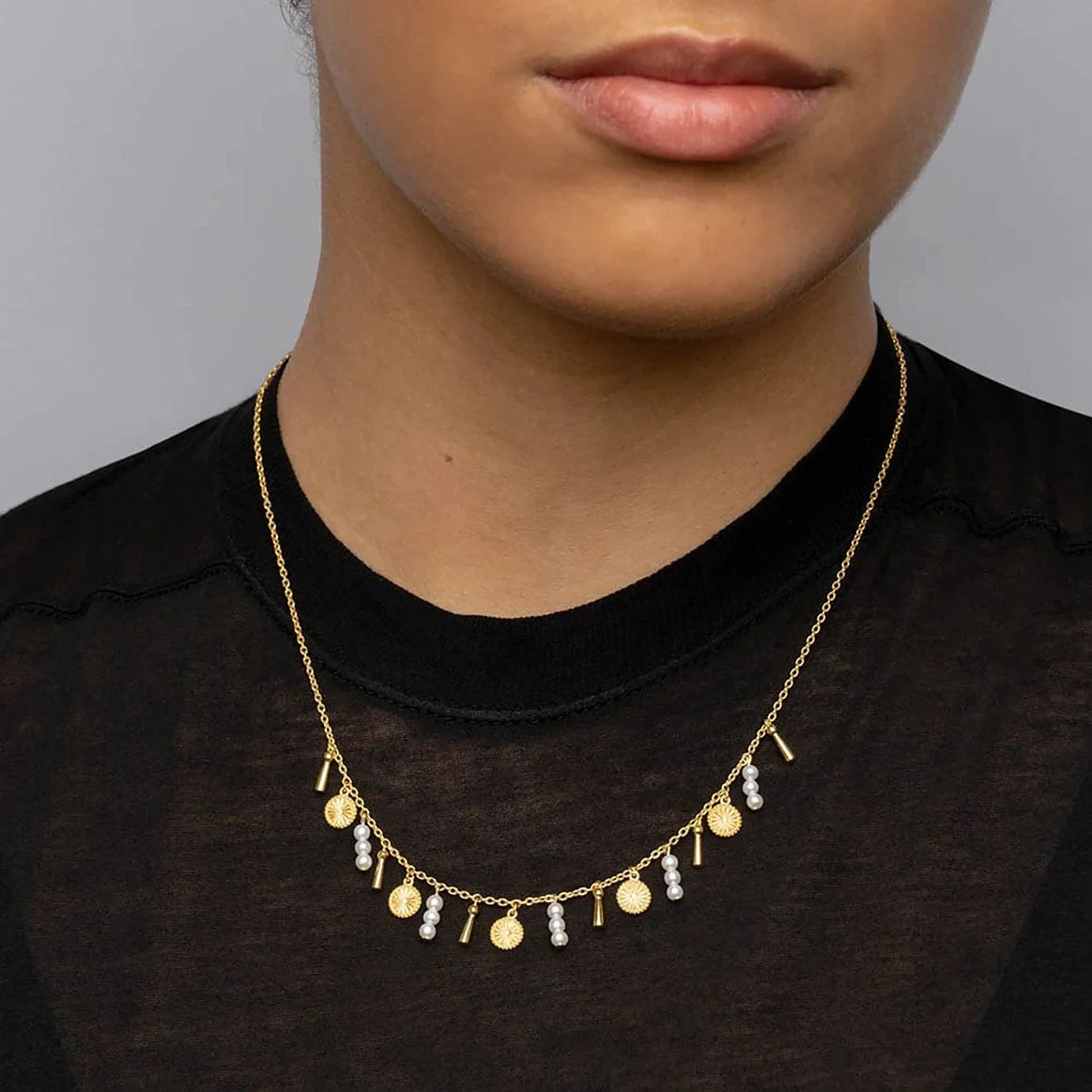 Diamond and Pearl Dangle Necklace - Image 2