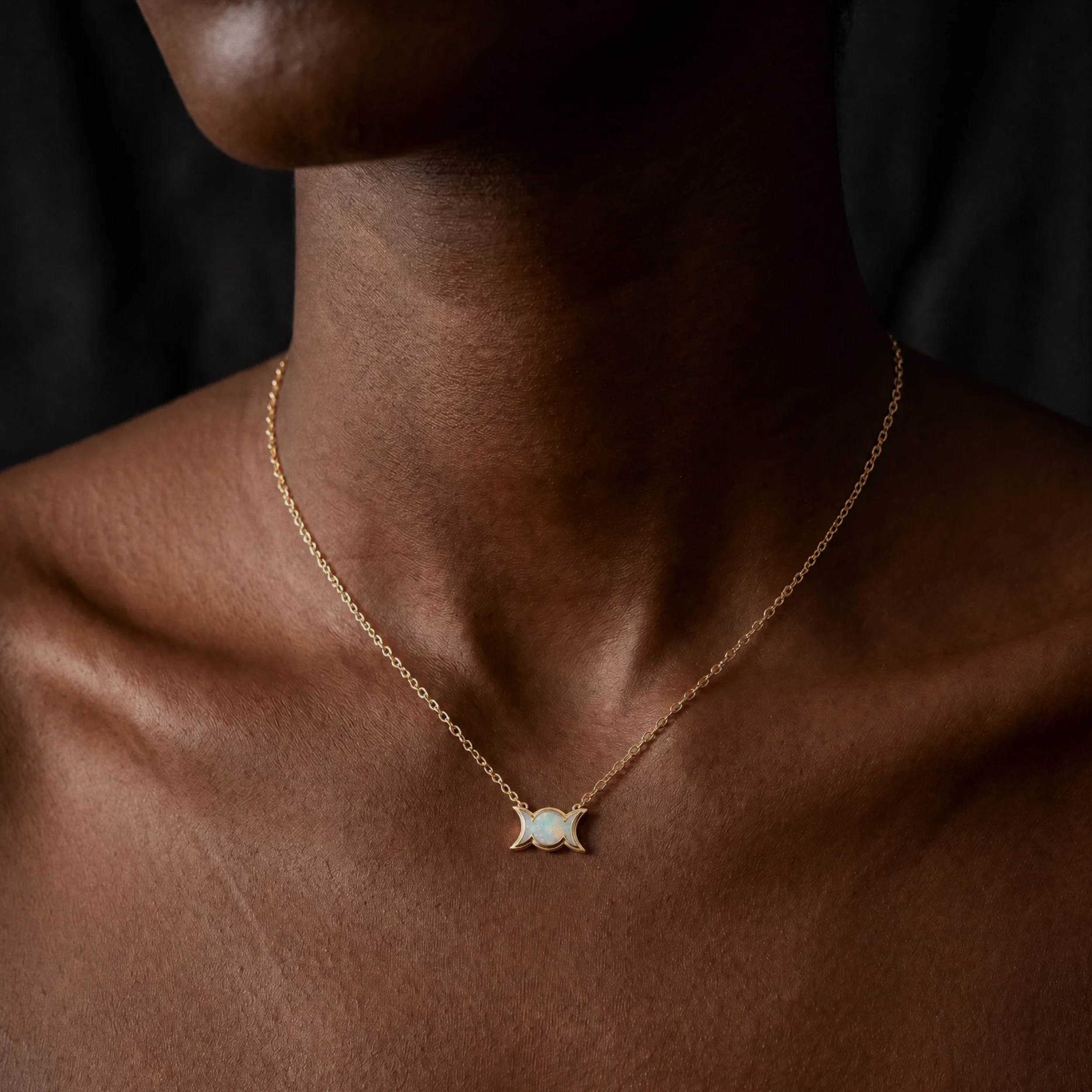 Opal Triple Moon Motif Necklace - Image 3