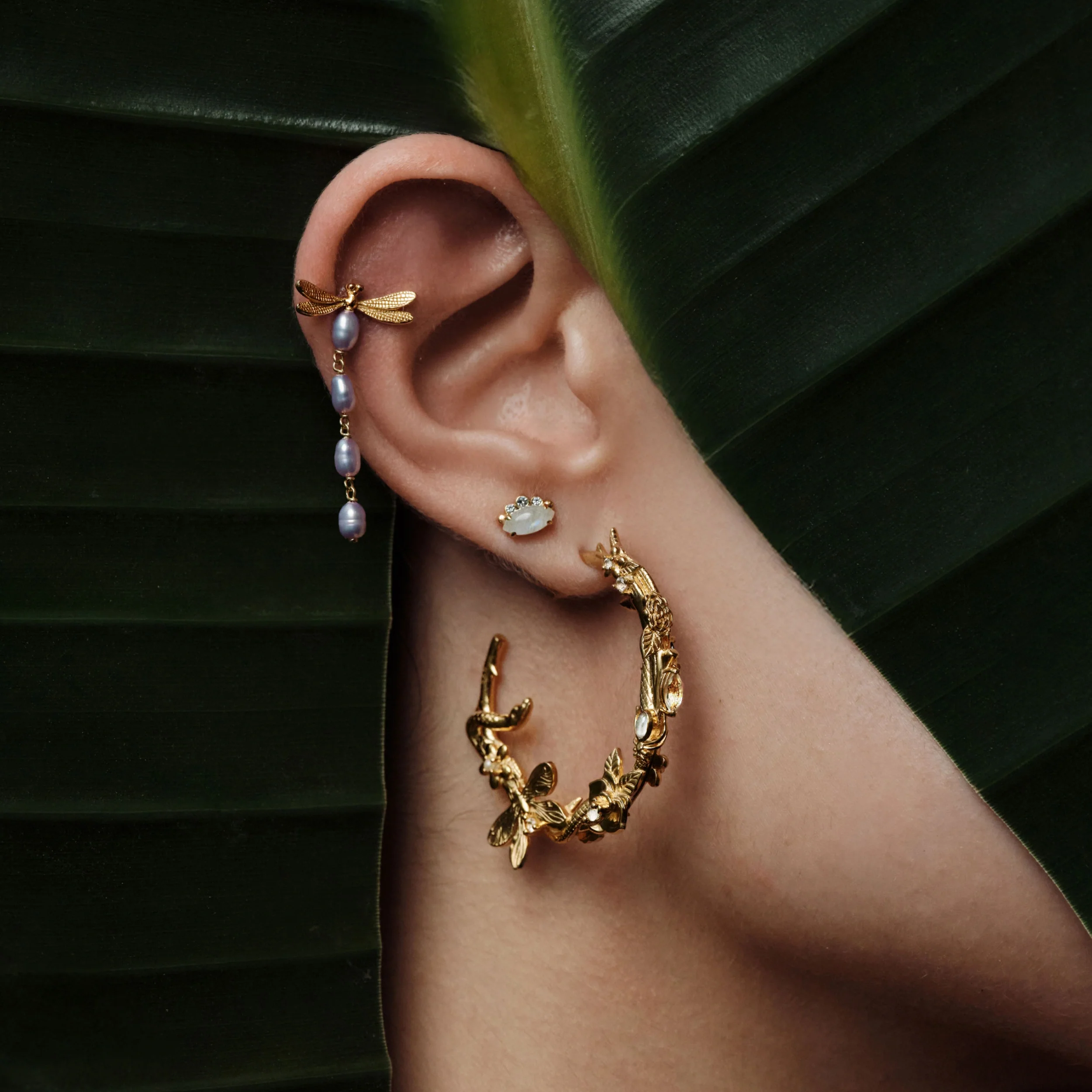 Metamorphic Damselfly Pearl Earrings - Image 3