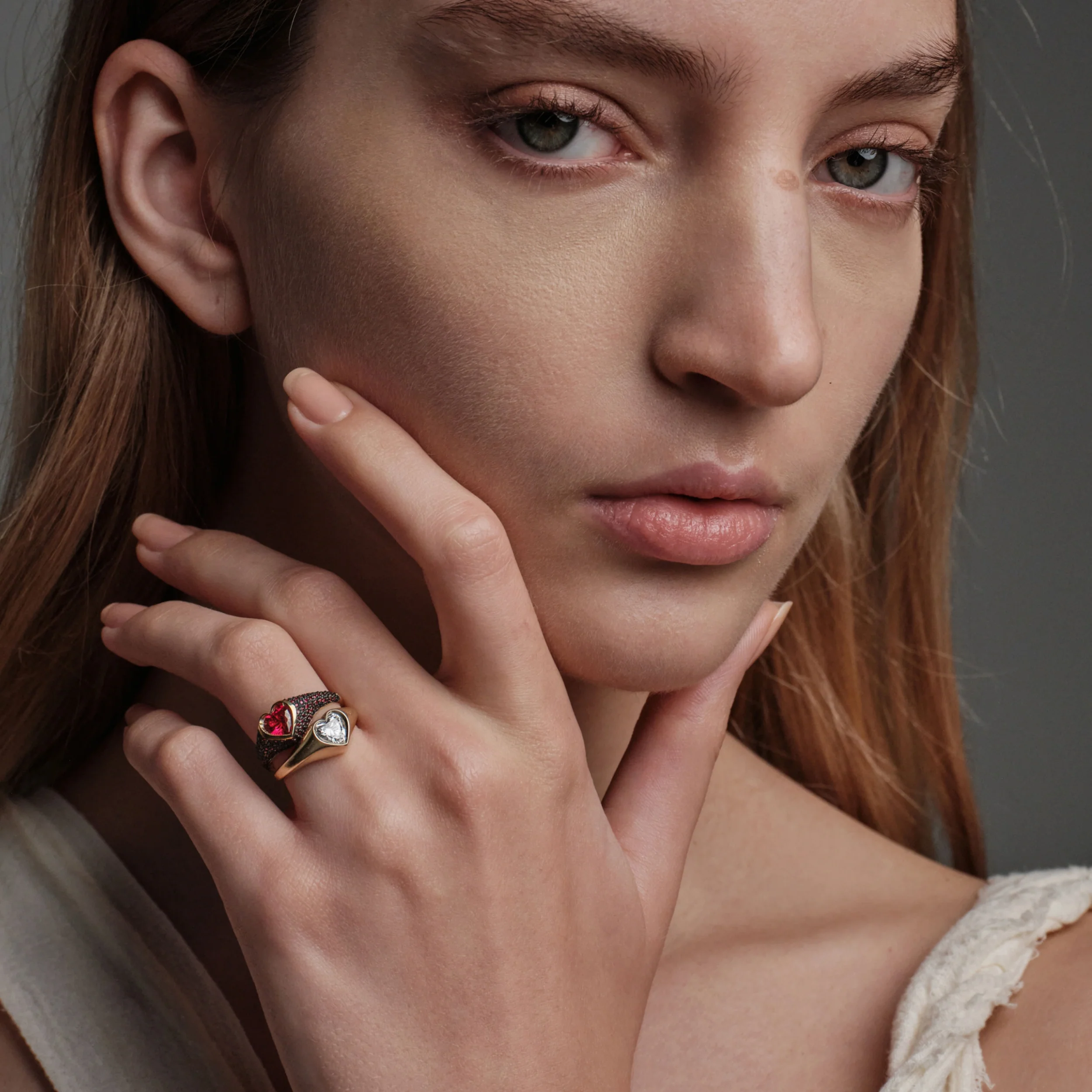 Pavé Heart Gemstone Ring - Image 2
