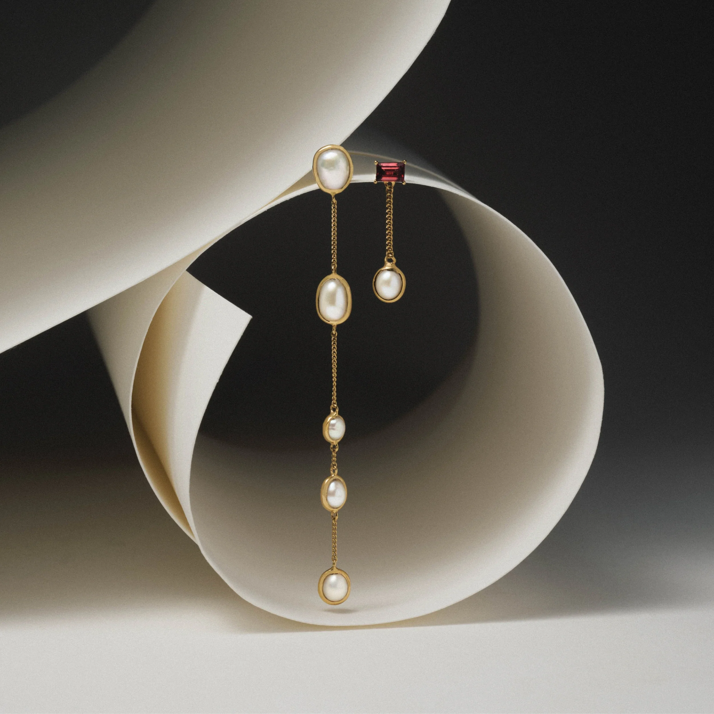 Molten Pearl Asymmetrical Earrings - Image 3
